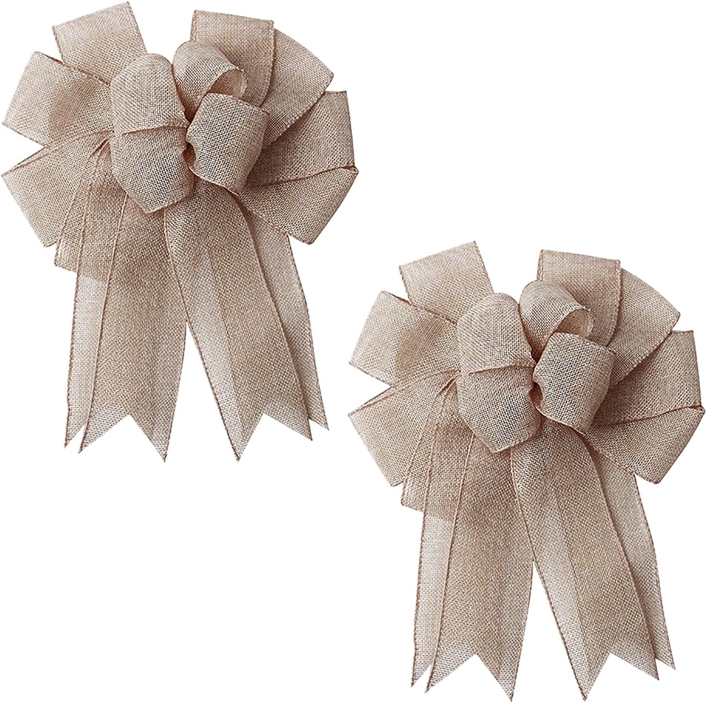 Bows & Ribbons - Sunianly Large Burlap Bows Rustic Burlap Wreath Bow Gift Bows Tree Topper for Wedding Christmas Front Door Wall Ornaments Outdoor Decorations 2Pack