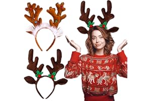 MCPINKY 2PCS Reindeer Antlers Headbands, Deer Antlers Headband with Jingle Bells Christmas Reindeer Ear Headband for Kids Adults Xmas Party Favors Cosplay Costume Supplies