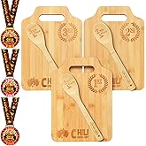 Acellegic 3 Set Chili Cook Off Medals Trophies Prizes 1st 2nd 3rd Place Medals Wooden Cutting Board Set with Spoon Winner with Neck Ribbon Chili Cook Off Awards Prizes for Contest Food Competition