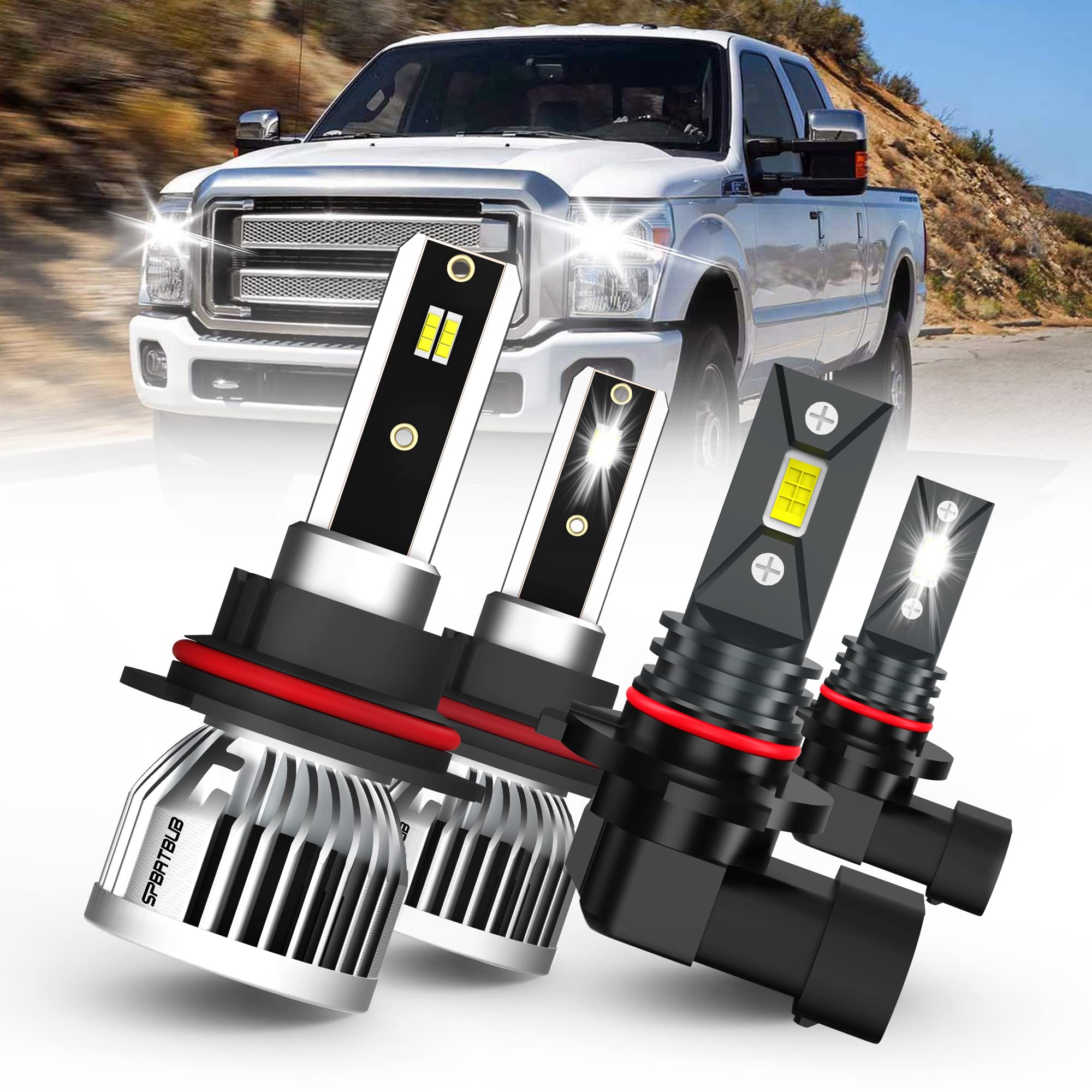 Photo 1 of SPBRTBUB LED Bulbs combo, compatible with (2001-2004) FORD F-250 / F-350 / F-450 / F-550 LED Bulbs combo, 9007/HB5 High/Low Beam Bulbs +9145 LED Fog Light Bulbs, Pack of 4