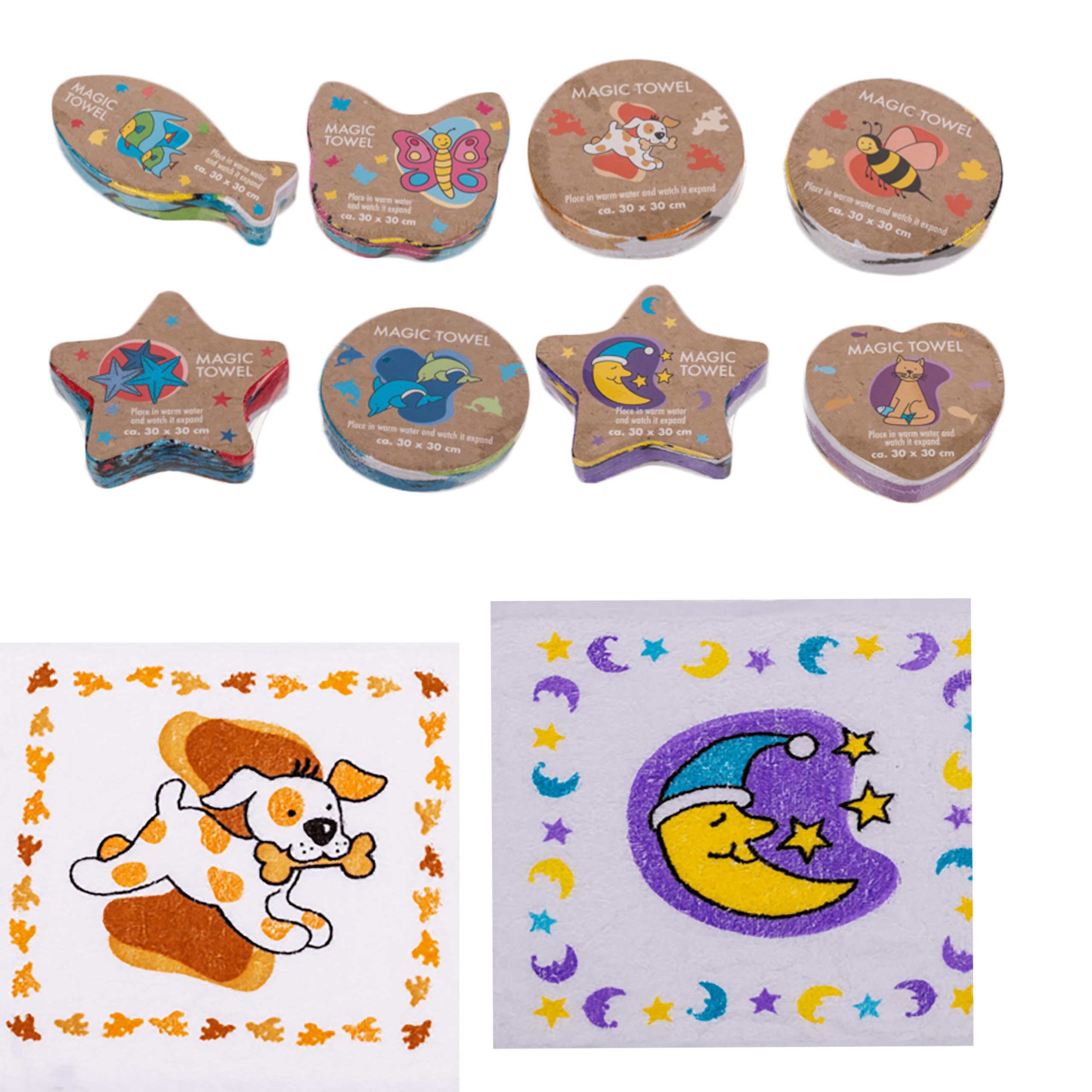 Set of 8 Magical Hand Towels 30 cm x 30 cm with Wonderful Motifs 100% Cotton Set of 8 (= 8 Pieces)