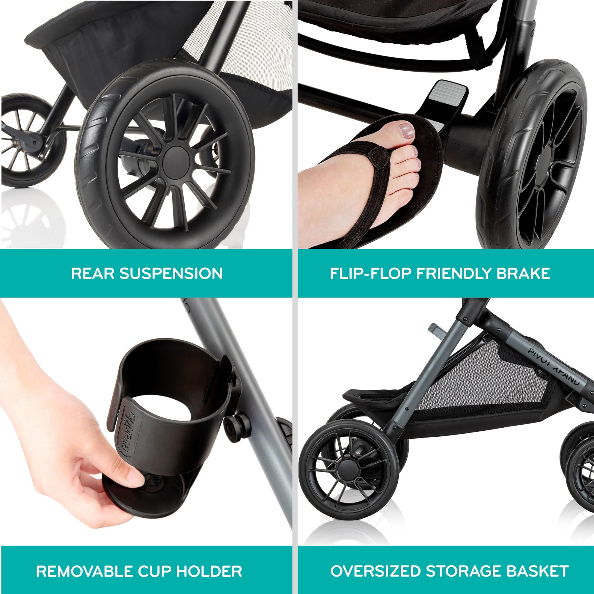 Evenflo Pivot Xpand Modular Travel System with LiteMax Infant Car Seat (Ayrshire Black)