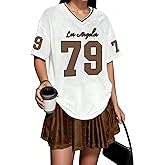Oversized Jersey Shirts for Women Number Graphic Mesh Jersey V Neck Baggy Streetwear Casual Y2k Tops