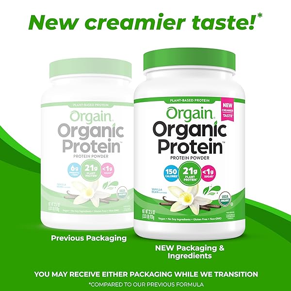 ORGAIN ORGANIC VEGAN PROTEIN POWDER, VANILLA BEAN – 21G PLANT PROTEIN, 6G PREBIOTIC FIBER, NO LACTOSE INGREDIENTS, NO ADDED SUGAR, NON-GMO, FOR SHAKES & SMOOTHIES, 2.03 LB (PACKAGING MAY VARY)
