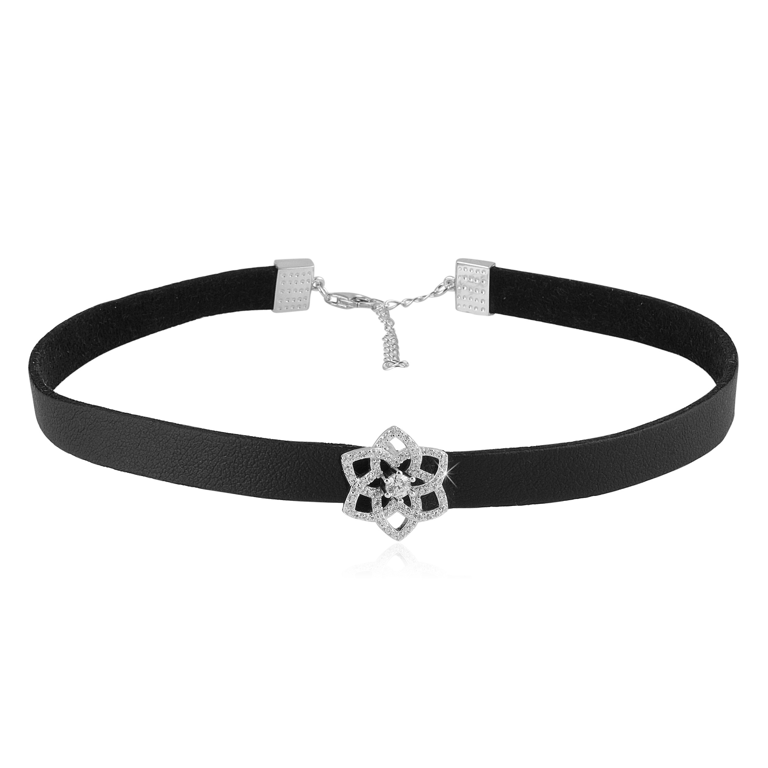 Choker Necklace For Women- With Sterling Silver and Cubic Zirconia Flower Pendant