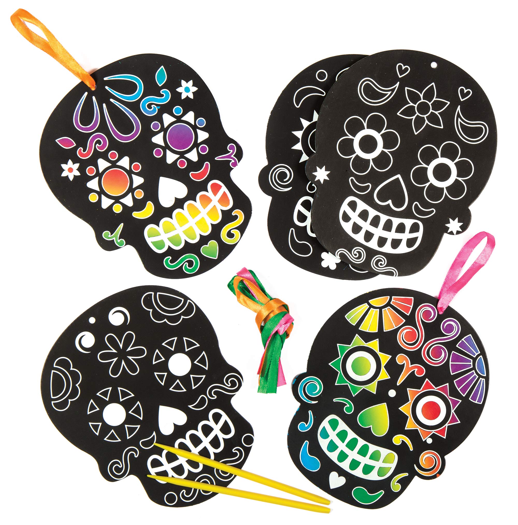 Baker Ross AG995 Day of The Dead Scratch Art (Pack of 6), Perfect for Children to Design and Decorate, Ideal for Home Activities, Craft Group Tasks and School Work, Assorted