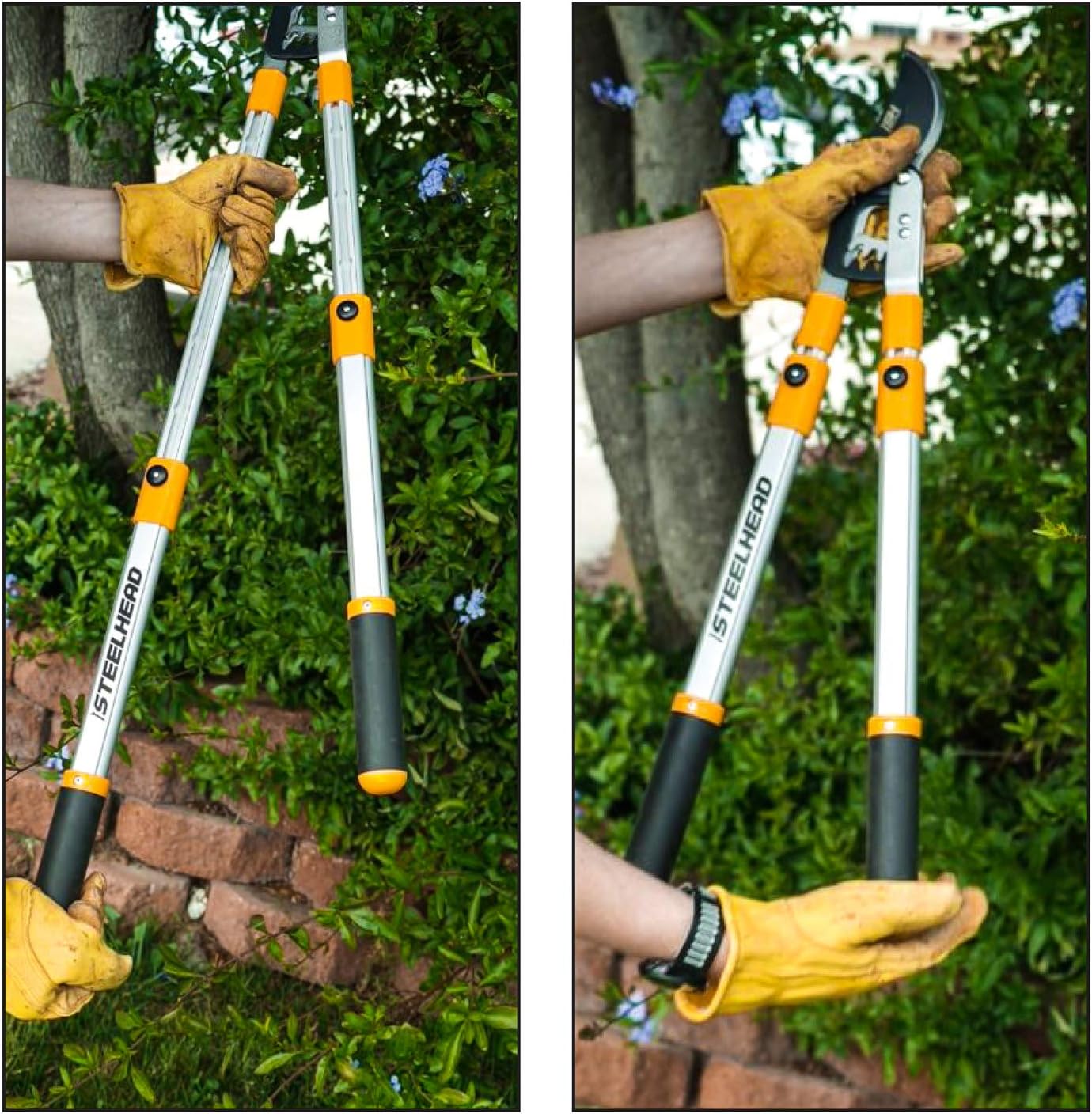 STEELHEAD Heavy-Duty 27-40" Adjustable Gear-Bypass Limb & Branch Lopper, Telescoping Extendable Handles, Ratcheting, Cuts Up to 1-3/4”, Secateurs, Shock-Absorbing, Effort-Saving, USA-Based Support : Garden & Outdoor