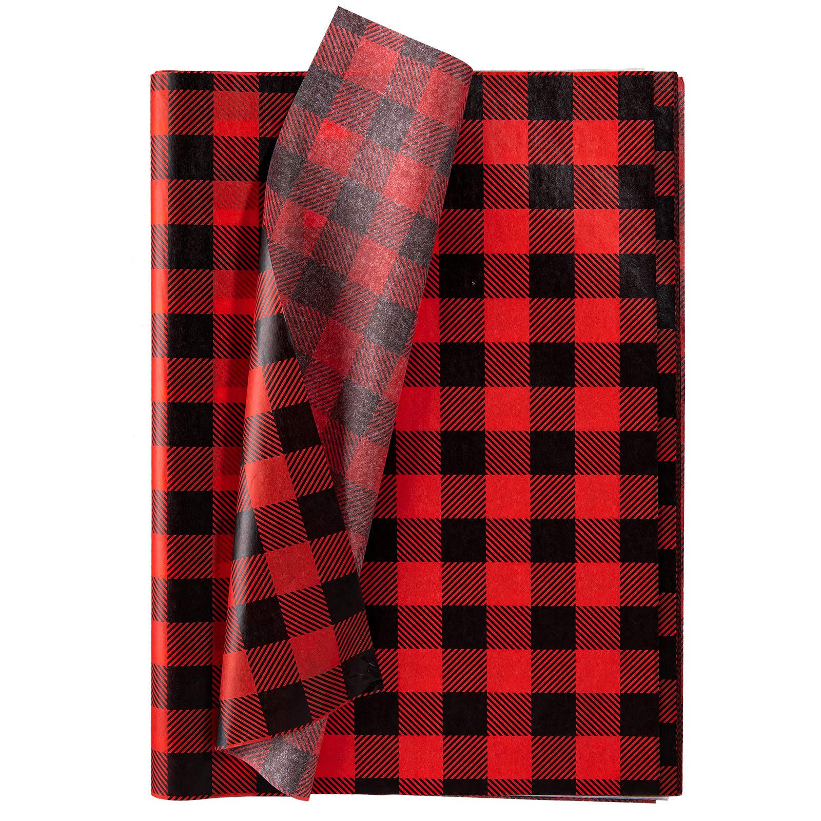 Whaline 120 Sheet Christmas Wrapping Paper Red Black Buffalo Plaid Tissue Paper Rustic Art Paper Crafts for DIY Christmas Wrapping, 13.78" x 19.69"
