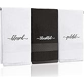 Peryiter 3 Pcs Farmhouse Bathroom Decor Hand Towels 14x29 Inch Cotton Bath Towels Rustic Embroidered for Boho Kitchen Decor Inspirational Christian Gift(Black and White,Blessed Thankful Grateful)