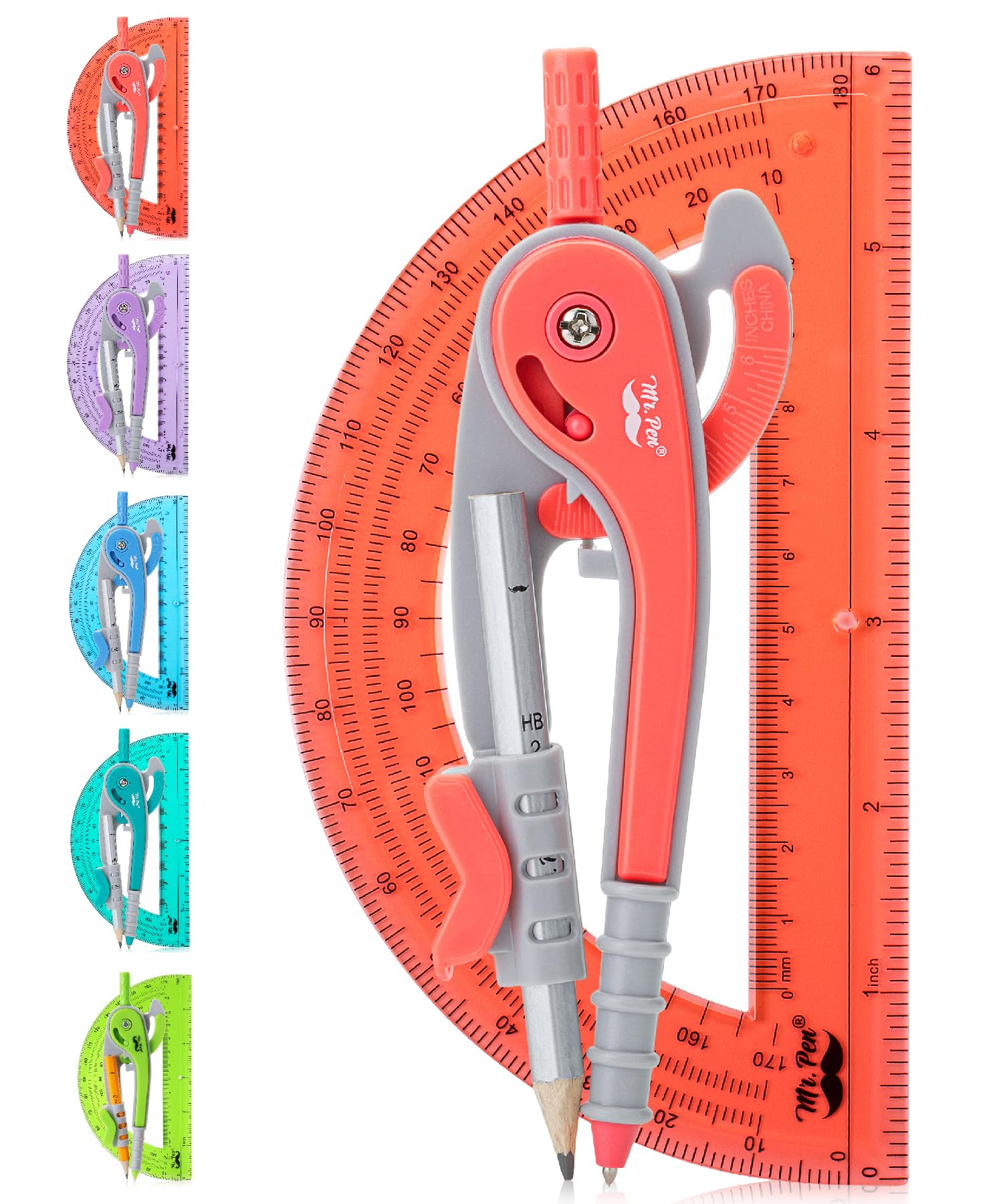 Photo 1 of Mr. Pen- Compass and Protractor Set, Red, Compass Geometry Tool, Protractor and Compass Set, Compass Drawing Tool, Drawing Compass, Protractor Set, Geometry Compass, Math Compass for Geometry