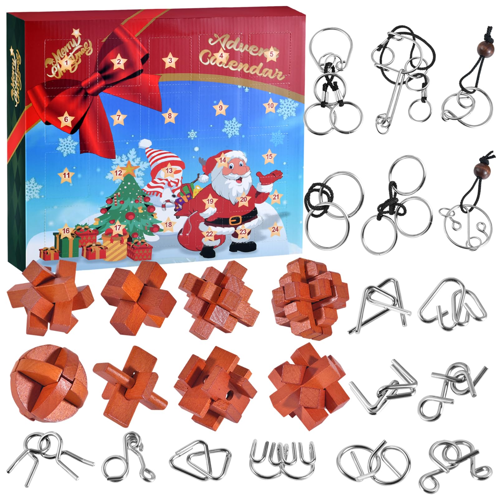 Photo 1 of Advent Calendar 2024, Christmas Countdown Calendar Gift Box with 24 Brain Teaser Puzzles, Advent Calendar 2024 for Adults Kids Boys Girls, Xmas Countdown Calendar Challenge Gift