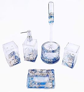 Locco Decor 5 Piece Acrylic Liquid 3D Floating Motion Bathroom Vanity Accessory Set Shell