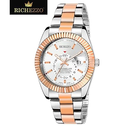 Two Tone Color Round Shape Stylish Watch for Mens