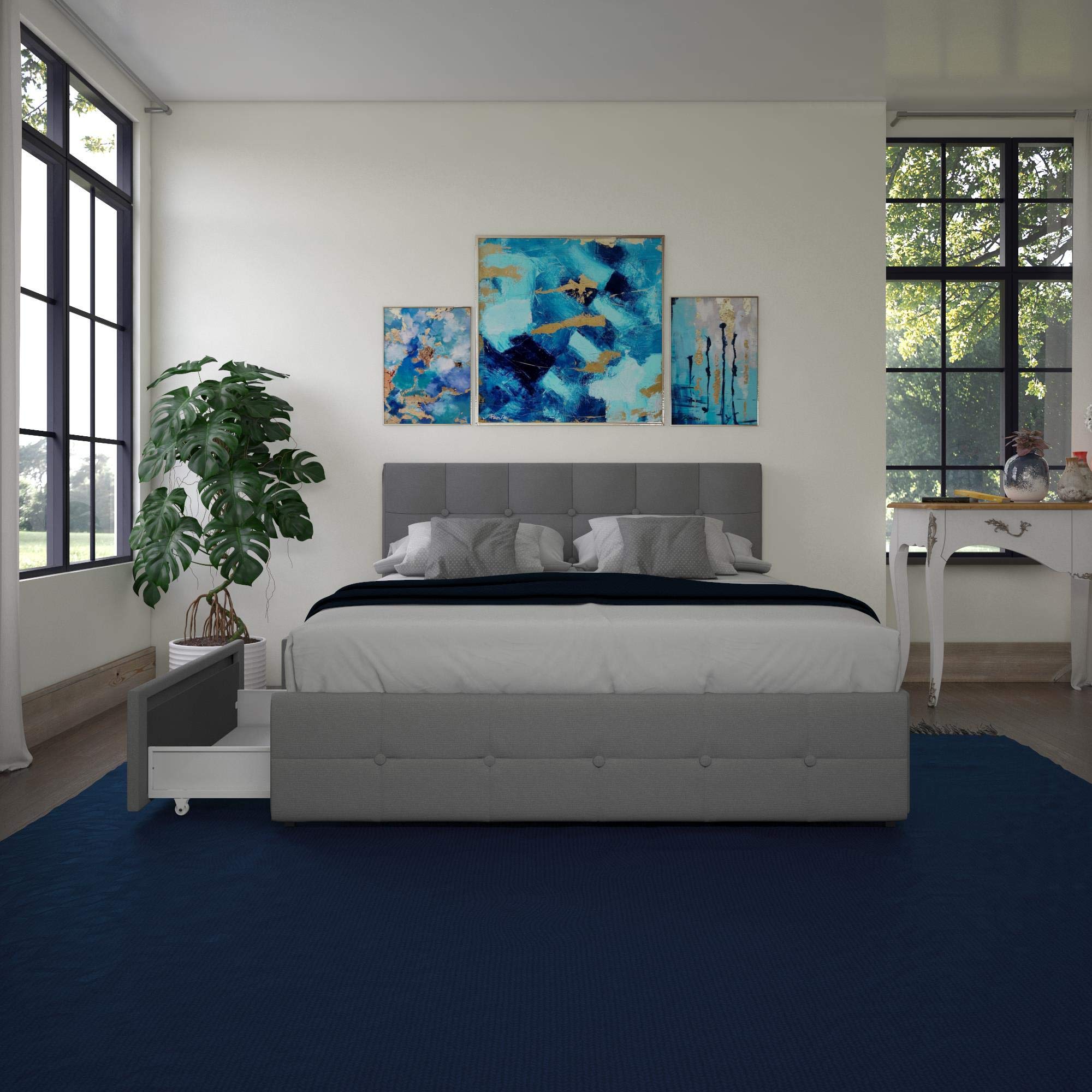 DHP Rose Upholstered Bed with Storage, Gray Linen, Queen (