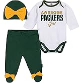 Gerber NFL baby girls 3 Pack Bodysuit Registry Gift Set Footed Pant and Cap