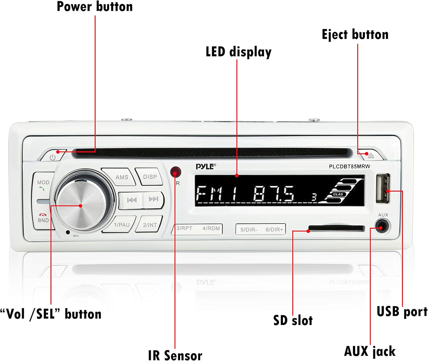 Marine Stereo Receiver Speaker Kit - In-Dash LCD Digital Console Built-in Bluetooth & Microphone 6.5” Waterproof Speakers (4) w/ MP3/USB/SD/AUX/FM Radio Reader & Remote Control - Pyle PLCDBT85MRW