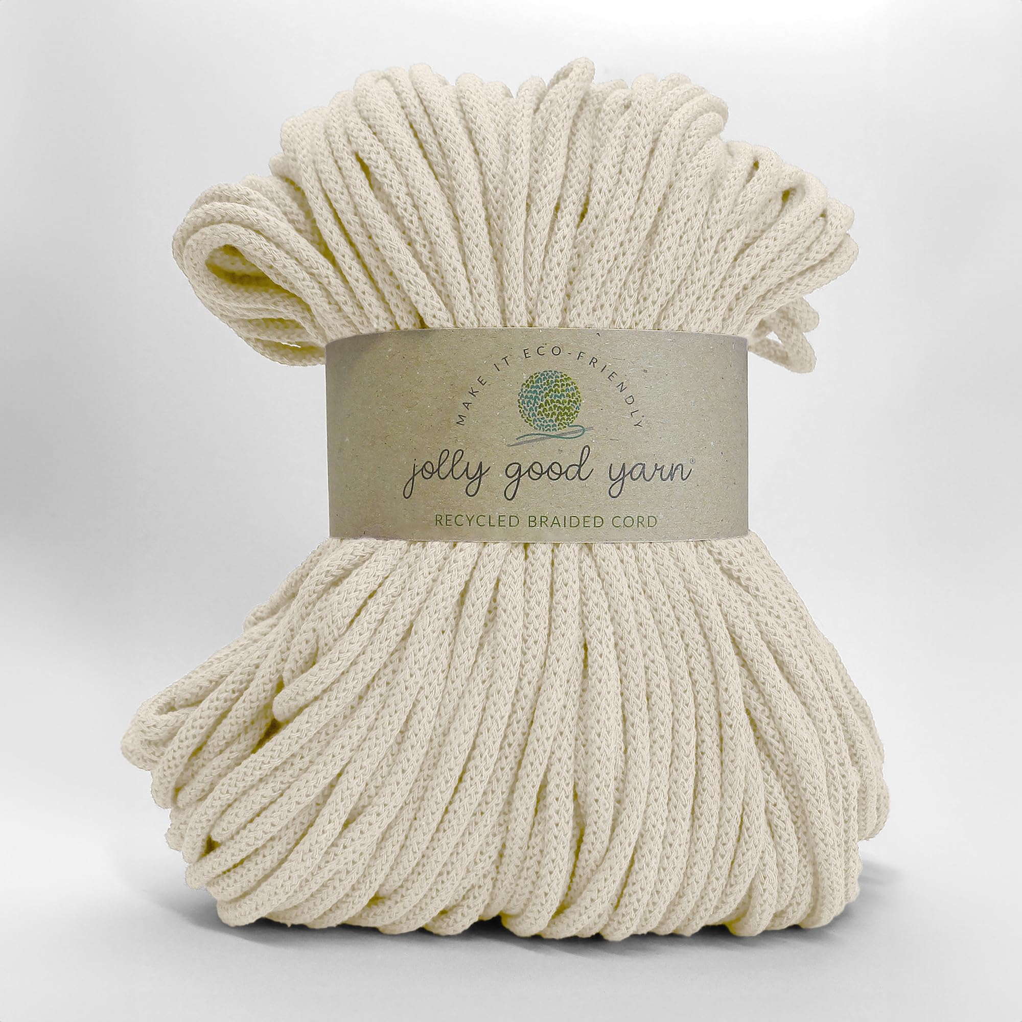 5mm Braided Macrame Cord Rope by Jolly Good Yarn, Soft Recycled Cotton, 100m (500g), Wall & Plant Hangers, Textile Jewellery, Decorations (Plymouth Cream)