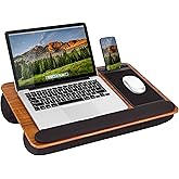 LAPGEAR Home Office Pro Lap Desk with Wrist Rest, Mouse Pad, and Phone Holder - Espresso Woodgrain - Fits up to 15.6 Inch Laptops - Style No. 91612