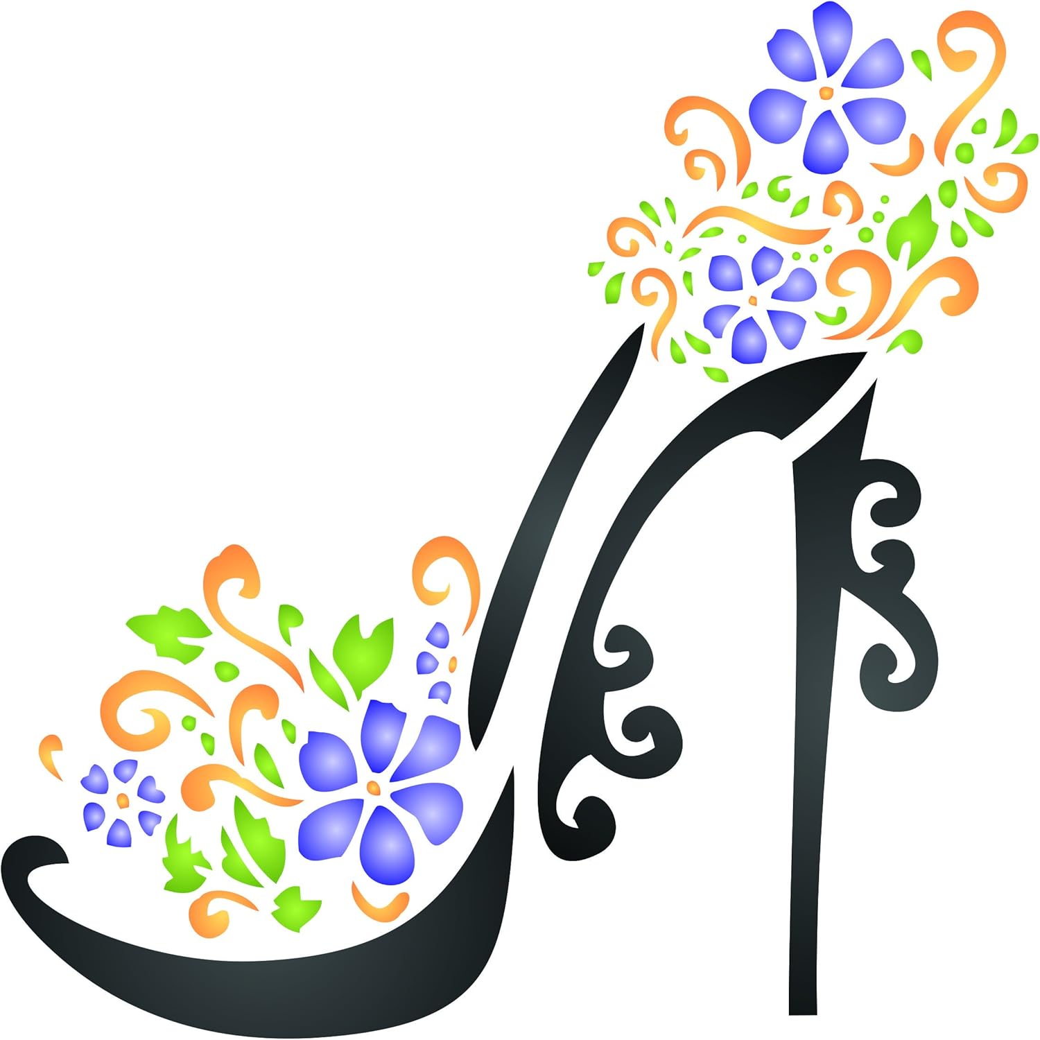 High Heel Shoe Stencil - 11.5 x 11.5cm (S) - Reusable Decorative Flower Stiletto Platform Shoes Wall Stencil Template