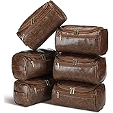 Aliceset 6 Pcs Groomsmen Gift Groomsmen Toiletry Bags Set of 6 Leather Toiletry Bag for Men with Hook Leather Wedding Proposal Bag with Side Handle Father Gift(Dark Brown)