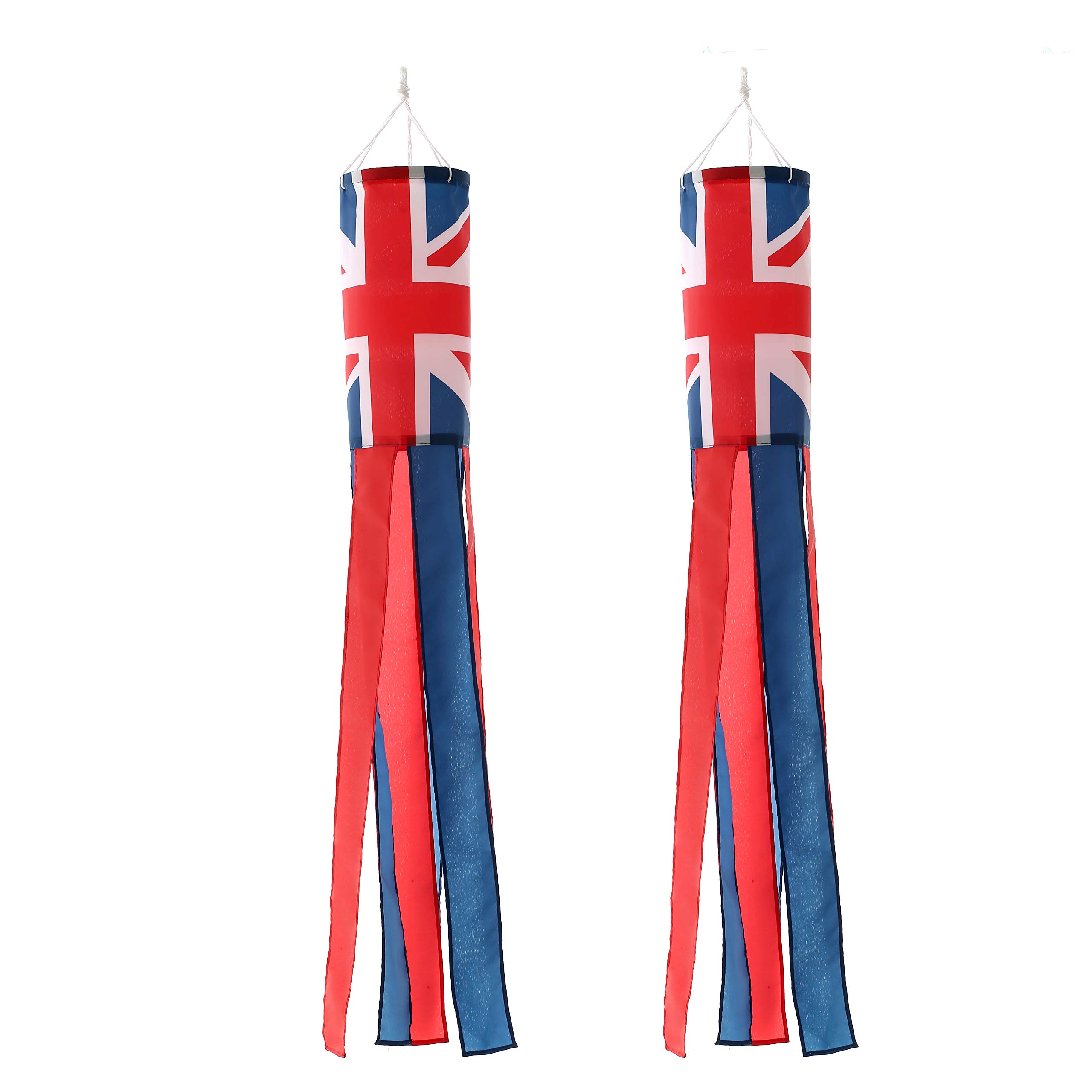 MSFHHA UK British Flag WindSock 2 Pack Stripes Wind Socks for Yard and Garden Flag,Front Porch Hanging Waterproof Suitable for Every Season,40Inch.
