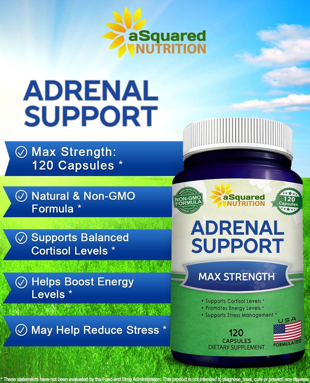 Adrenal Support & Cortisol Manager Supplement (120 Capsules) - Adrenal Health w/Vitamin C Complex Pills to Support Fatigue & Calm Stress Relief - Ashwagandha, L-Tyrosine, Rhodiola & Ginseng: Health & Personal Care