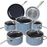 Nuwave Duralon Ceramic 12-Piece Cookware in Blue, PFAS Free | G10 non-stick ceramic; 9H hard, abrasion and discolouration resistant; oven safe up to 260 &deg;C; suitable for all hobs