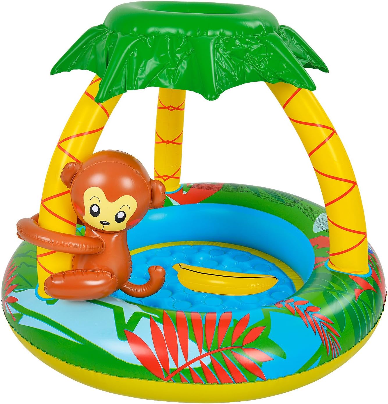 Hillington Summer Sun Inflatable Monkey Baby Pool with Soft Padded Floor and Jungle Sunshade Canopy – Bright and Colourful Paddling Pool - Perfect for Young Children (Monkey)
