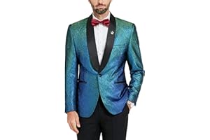 YND Men's Shiny Tuxedo Jacket, Sequin Slim Fit Blazer, One-Button Shawl Lapel Suit for Party, Prom, Wedding, Dinner
