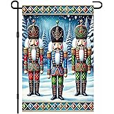 IVN Christmas Garden Flag 12x18 Inch Nutcracker Soldiers in Colorful Uniform with Snowy Pine Trees and Holiday Border Flag Double Sided Outdoor Yard Banner for Porch Lawn Patio Decor Winter