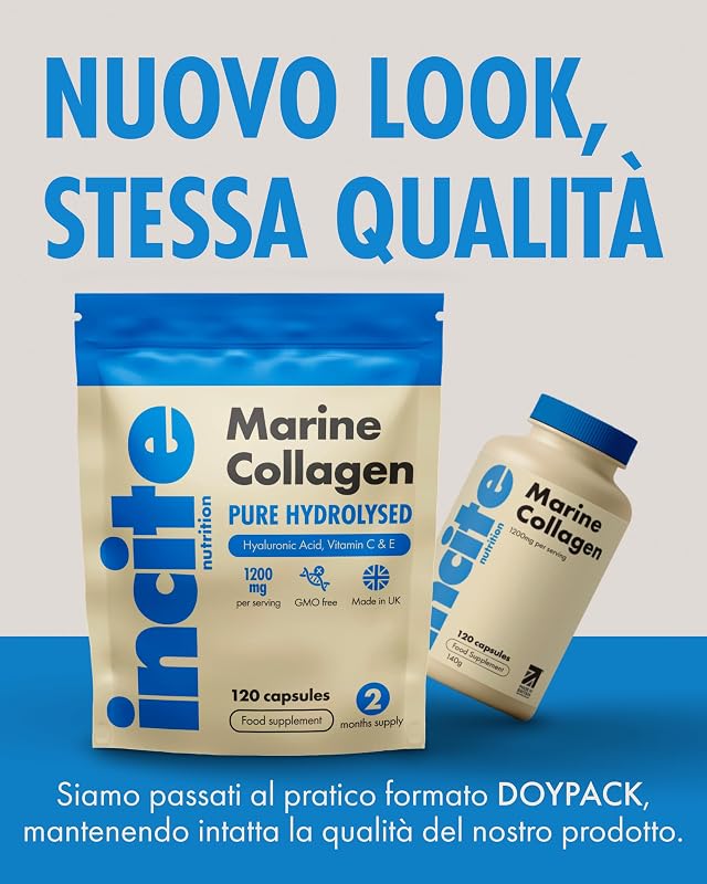 Collagene Marino 1200mg | Integratori di capsule di collagene ad alta resistenza per collagene marino idrolizzato di tipo 1 puro superiore unisex, 120 pezzi (confezione da 1)