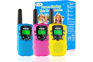 BATURU Walkie Talkies for Kids 3 Miles Long Range, 22 Channels Walkie Talkie with Clear Sound & Automatic Squelch, Kids Walkie Talkies, Outdoor Camping Toys for Boys and Girls (Blue Pink Yellow)