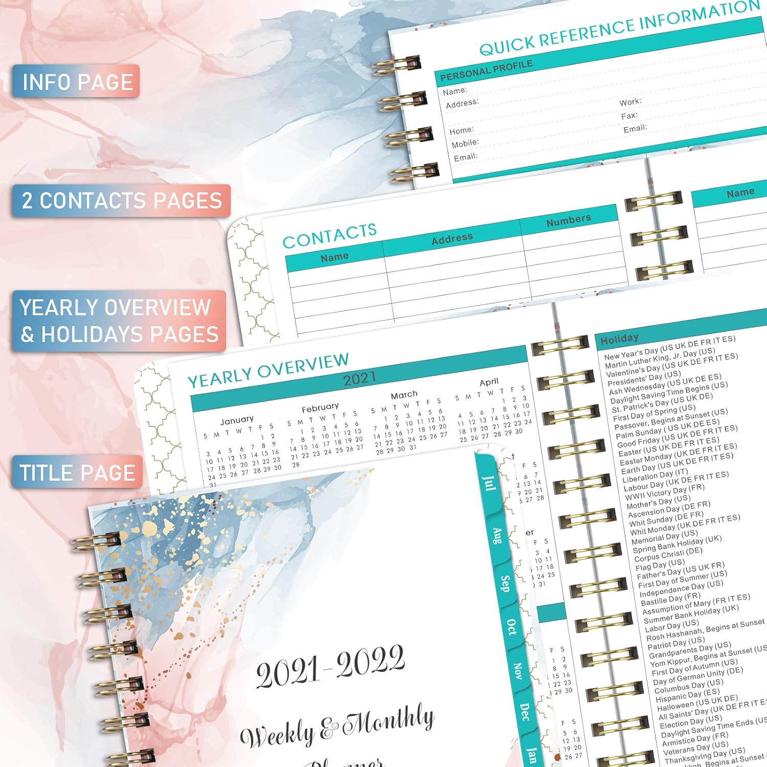 2021-2022 Planner – Academic Planner 2021-2022 from July 2021 - June 2022, Monthly planner, 6.4"x 8.5", Flexible Cover Planner with Elastic Closure, Coated Tabs, Inner Pocket : Office Products