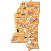 Totally Bamboo Mississippi State Shaped Cutting Board and Charcuterie Serving Platter with Artwork by Fish Kiss, Includes Hang Tie for Wall Display