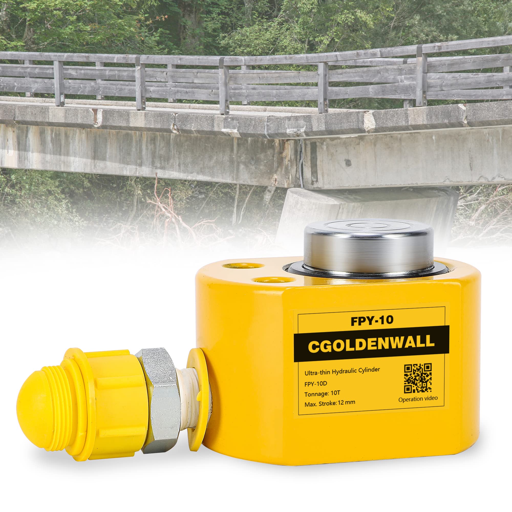 CGOLDENWALL Hydraulic Jack 10/20/30/50/100T Ultra-thin Hydraulic Cylinder up to 21mm Lifting Stroke for Electricity/Steel/Bridges/Machinery Industries(FPY-10T)