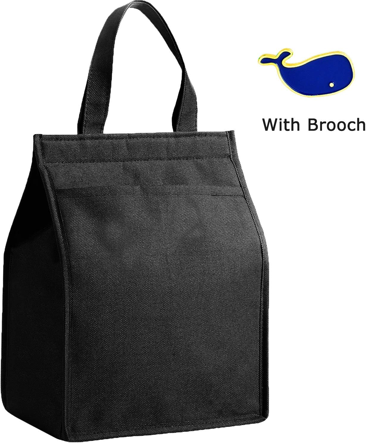 Insulated Lunch Bag Tote Bag Lunch Bento Cooler Bags Keep Freezer Cold with Front Pocket & Stylish Pin Brooch for Women Men