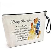 Cusrtyh You Are Braver Stronger Funny Canvas Zipper Makeup Bag, Travel Accessories Storage Toiletries Bag, Beauty Beast Inspired Gifts, Gifts for Beauty Beast Movie Fans Daughter Sister Friend