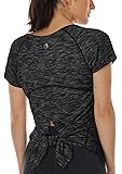 icyzone Workout Running T-shirts voor vrouwen - Fitness Atletische Yoga Tops Oefening Gym Shirts (Pack van 3), Effen zwart/lichtroze/donkergroen, L