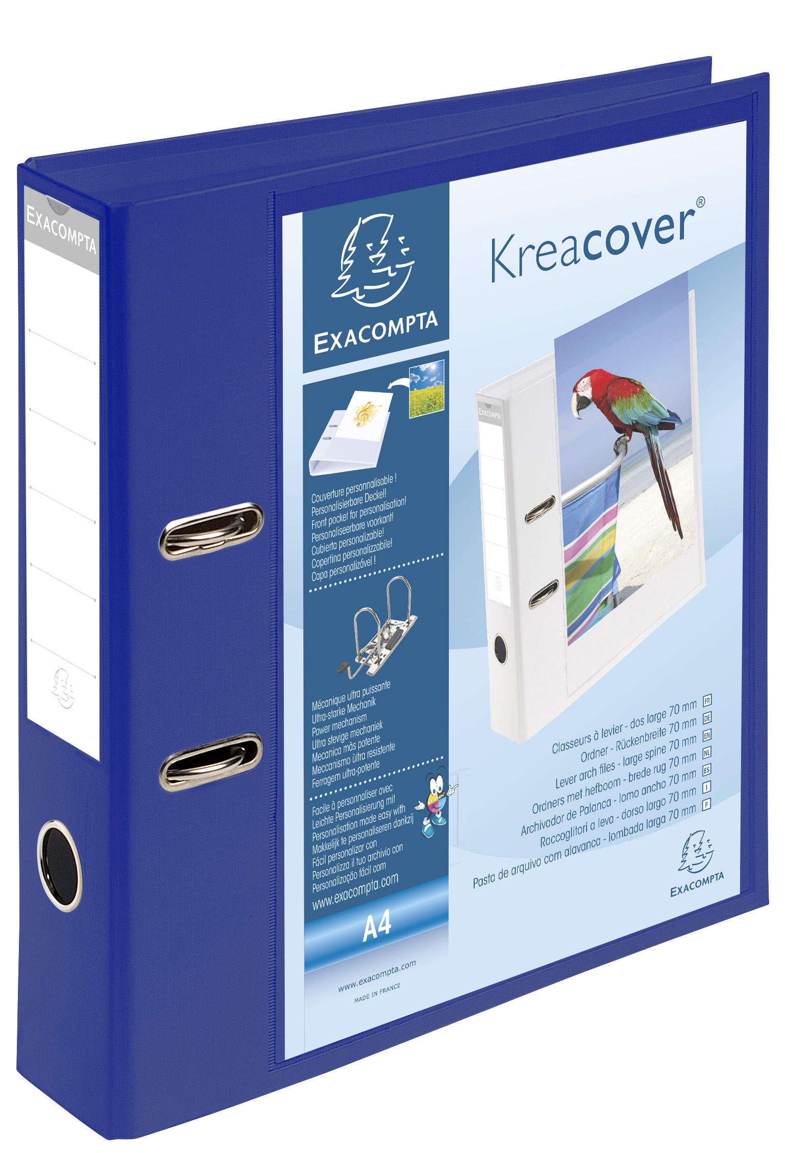 Exacompta - Ref 53789BE - Kreacover Collection - Prem'Touch Lever Arch File - 320 x 290mm in Size, Suitable for A4 Documents, Polypropylene, 2 Rings, 70mm Spine - Blue