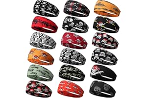 Wavyknot 18 Pcs Sports Sweatbands for Men Women Camo Headbands Workout Non Slip Headbands Breathable Head Band Fitness Stretchy Unisex Hairband for Yoga Running Cycling Ball