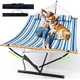 ANAGOO Double Hammock with Stand 500lbs Heavy Duty Outdoor Two Person Blue | 500 LBS Capacity, Stable Steel Frame, Balance Strap, Tool-Free Assembly, For Patio Garden