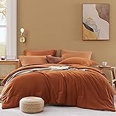 WRENSONGE King Size Comforter Set- 7 Pieces Soft Burnt Orange Bed in a Bag King with Fitted Sheet, Flat Sheet 2 Pillow Shams, and 2 Pillowcases- Warm Bedding Set for All Season