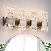 VINLUZ LED 32W 4 Light Vanity Wall Lighting in Brushed Nickel Finish, Indoor Bathroom Lighting with Crystal Lampshade Wall Mo