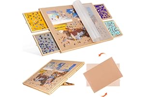 Becko US 1500-piece Tilting & Rotating Jigsaw Puzzle Board with 4 Colorful Drawers & Cover, 2-in-1 Puzzle Play Table with Built-in Easel/Stand & Lazy Susan, Portable Boards with Storage for Adults