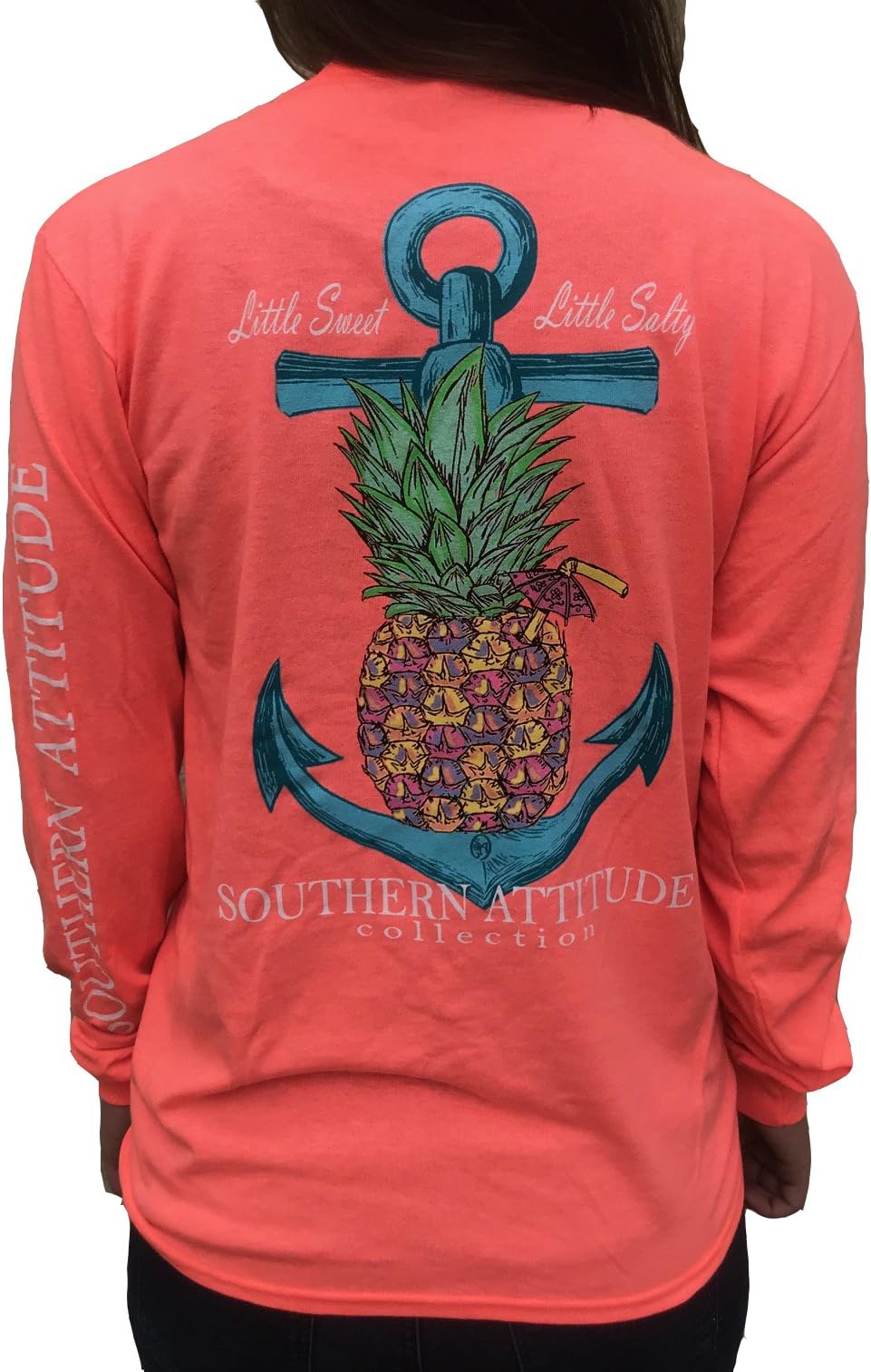 Southern Attitude Pineapple Anchor Coral Women's Long Sleeve T-Shirt