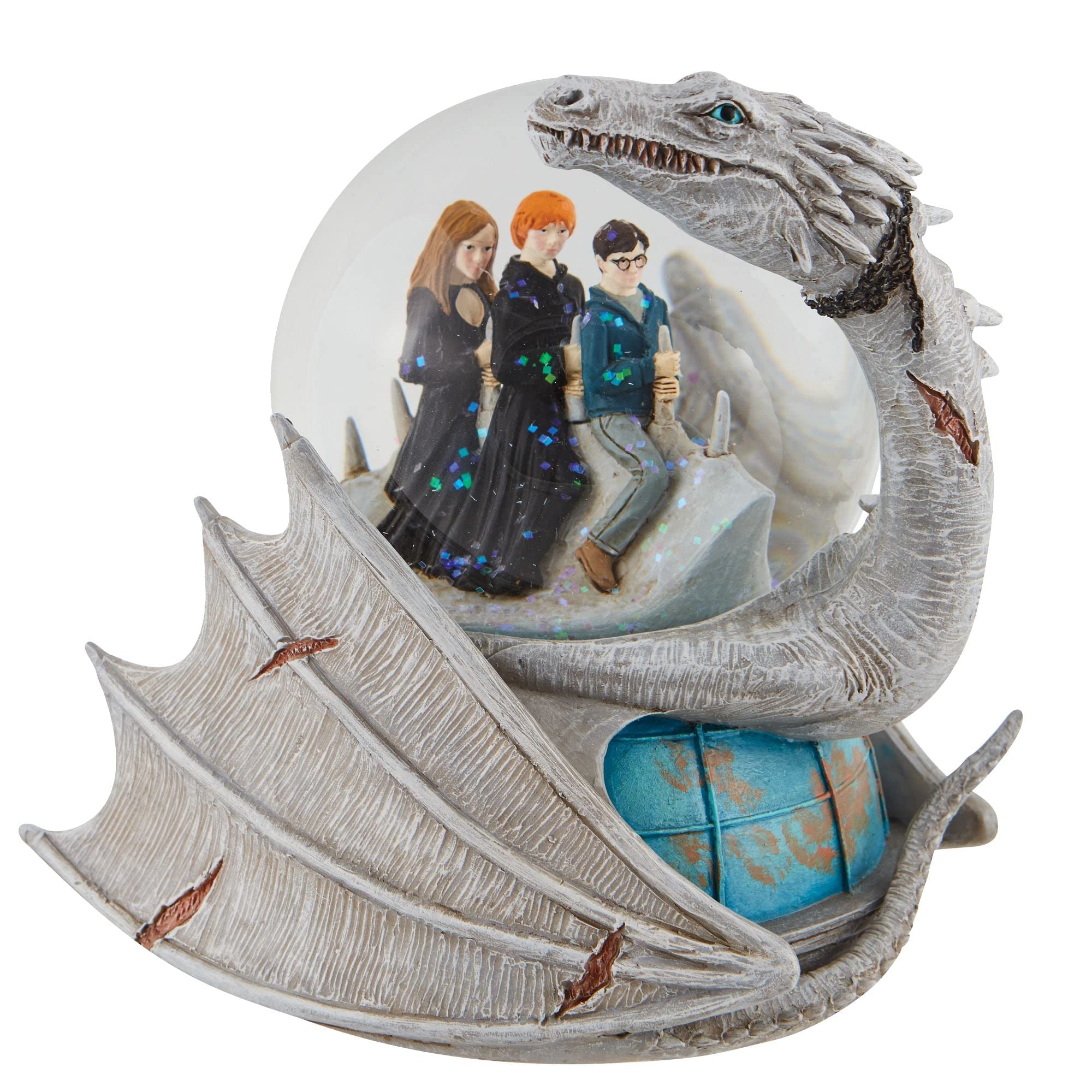Enesco Harry Potter, Ron and Hermoine Riding Ukranian Ironbelly Dragon Water Globe Waterball, 5.71 Inch, Multicolor
