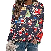 Christmas Sweatshirt Women Funny Ugly Christmas Pullover Shirt Xmas Holiday Santa Prints Long Sleeve Tops
