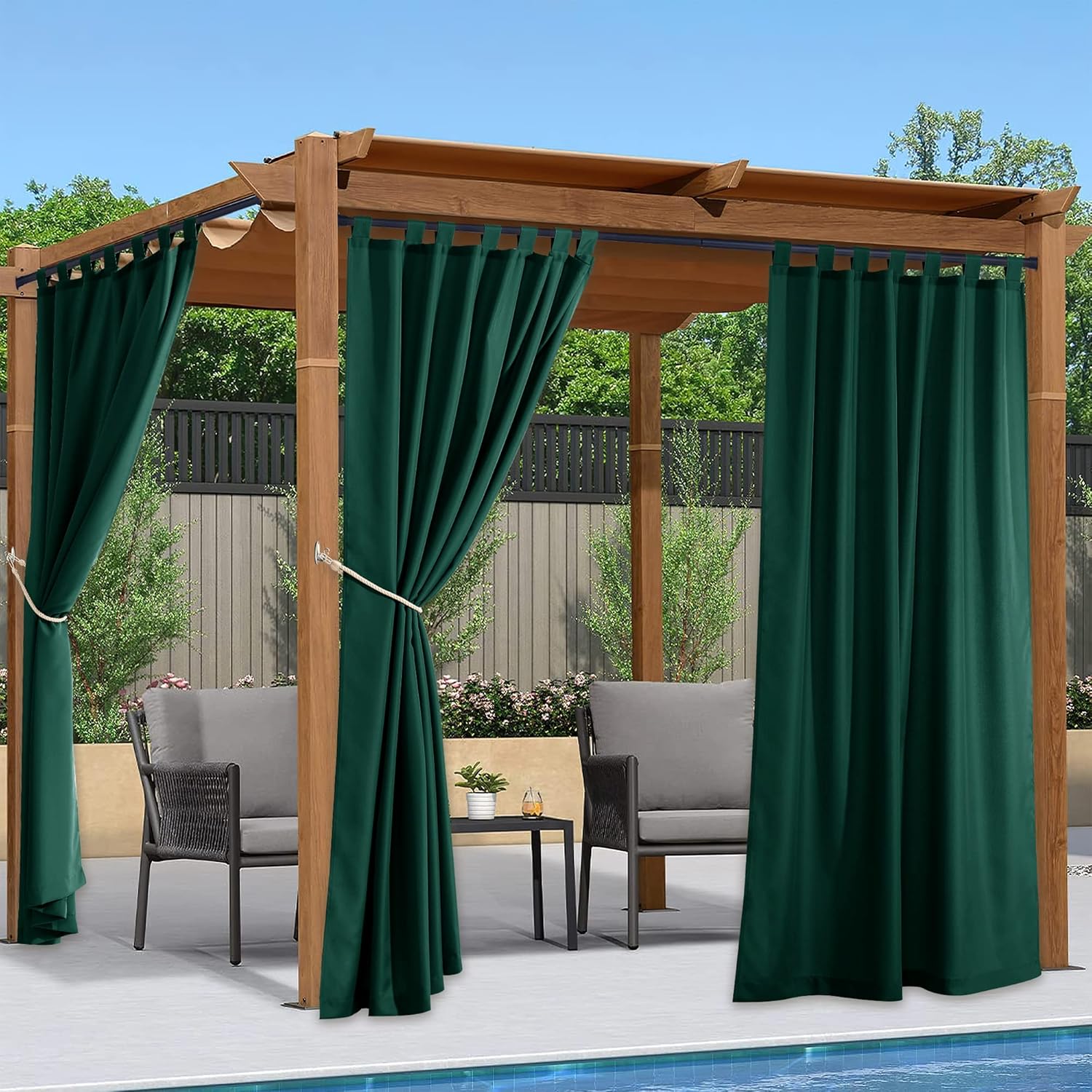 Outdoor Curtains - NICETOWN Outdoor Curtains for Patio Waterproof Set of 2, Tab Top Thermal Insulated Light Reducing Patio Curtains for Keep Warm in Winter & Keep Cool in Summer, Hunter Green, W55 x L84