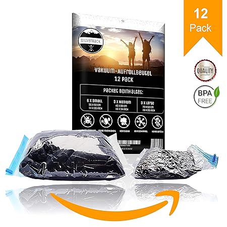 SilverRack 12x Vakuumbeutel für Kleidung I Vakuumier Beutel Kleidung zum Rollen I Vacuum Storage Bags I Kompressionsbeutel Ba