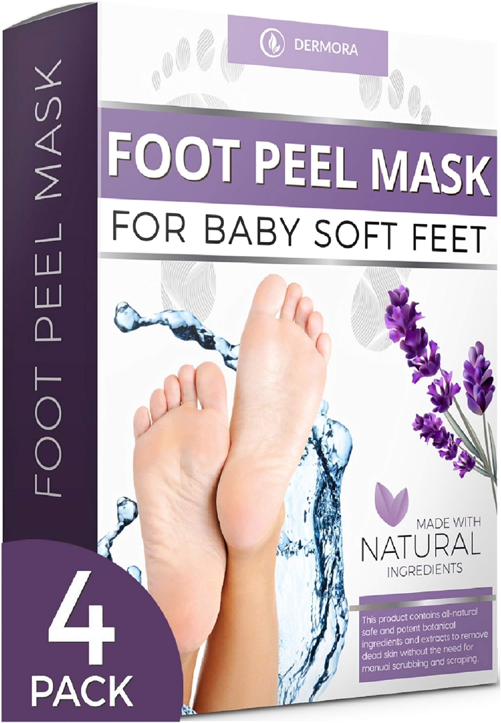 Foot Peel Mask - 4 Pack - For Cracked Heels, Dead Skin and Calluses - Make Your Feet Baby Soft Smooth Silky Skin - Removes Rough Heels, Dry Toe Skin Natural Treatment